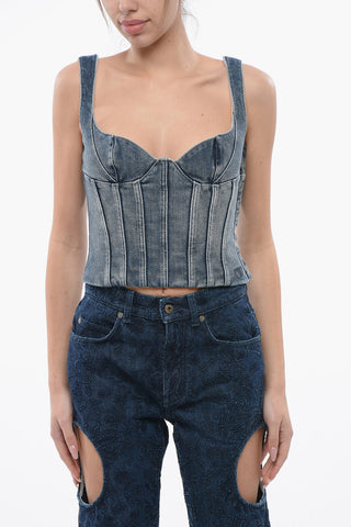 Top Bustier in Denim con Zip Laterale