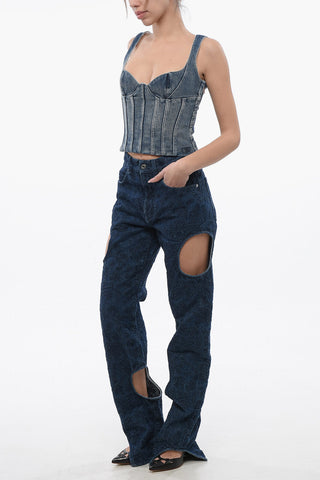 Top Bustier in Denim con Zip Laterale