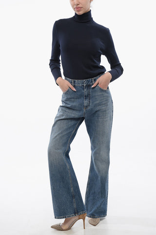 Cropped Fit Bootcut Denims with Delavè Design