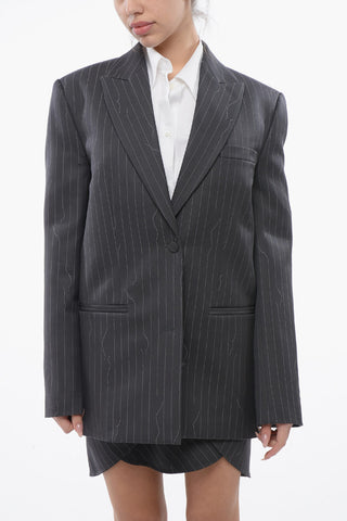 Tomboy-Fit-Blazer aus Schurwollmischung mit Nadelstreifen