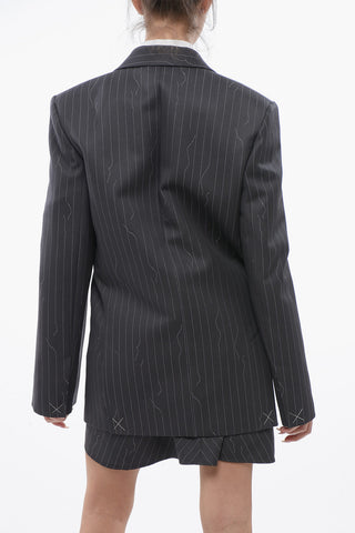 Tomboy-Fit-Blazer aus Schurwollmischung mit Nadelstreifen