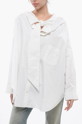 Cotton Tie Neck Shirt with Breast-pocket