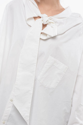 Cotton Tie Neck Shirt with Breast-pocket
