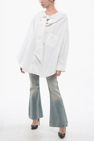 Cotton Tie Neck Shirt with Breast-pocket