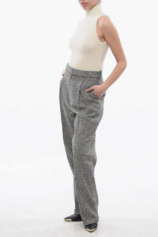 Double-pleated Virgin Wool Pants with District Check Motif