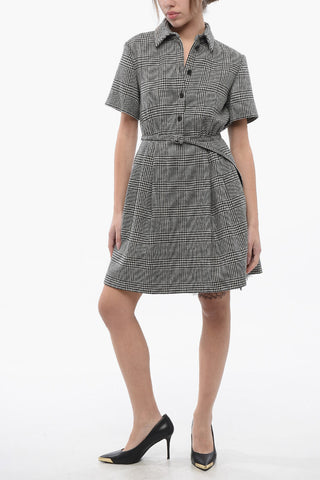 District Check Wool Flared Shirt Dress with Lace Detail