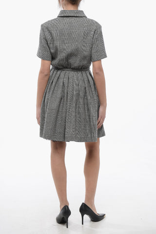 District Check Wool Flared Shirt Dress with Lace Detail