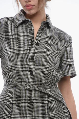 District Check Wool Flared Shirt Dress with Lace Detail