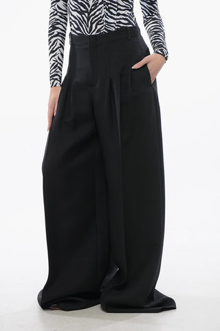 Triple-pleated Palazzo Pants with Flush Pockets