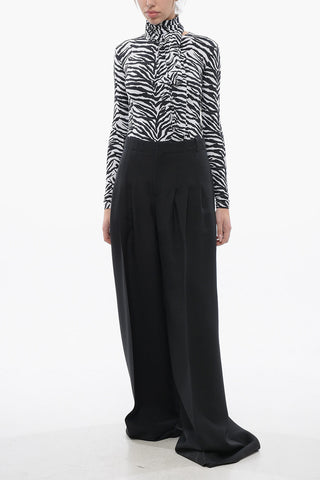 Triple-pleated Palazzo Pants with Flush Pockets