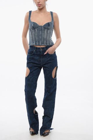All-Over Embroidered METEOR Dark Washed Denims 22cm