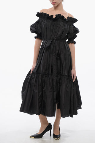 Maxidress Svasato in Seta con Gonna a Balze