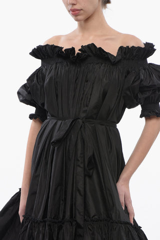Maxidress Svasato in Seta con Gonna a Balze