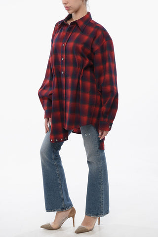 Wool Chekered Shirt With Gathered Details