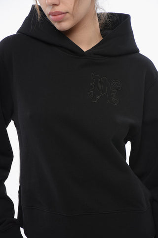 Felpa Con Cappuccio In Cotone Garzato Con Logo Ricamato