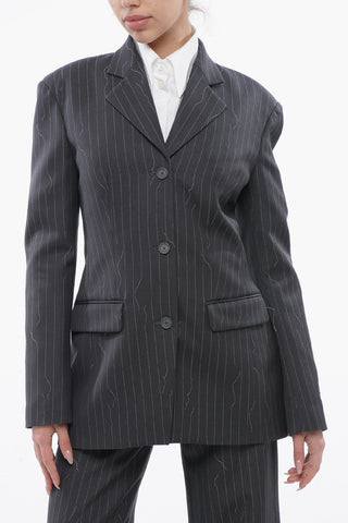 Slim-Fit Blazer aus Schurwollmix mit Nadelstreifen