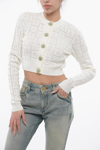 Cardigan Cropped Fit con Bottoni Gioiello