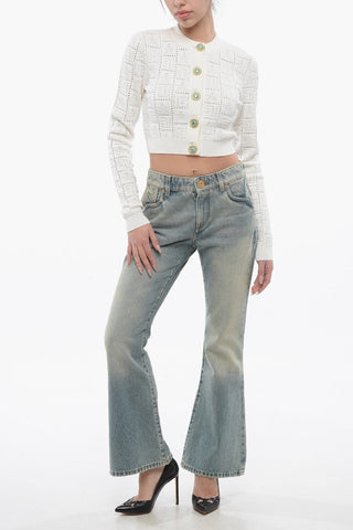 Cardigan Cropped Fit con Bottoni Gioiello