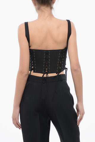 Silk Blend Corset Top with Lace-up Detail
