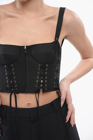 Silk Blend Corset Top with Lace-up Detail