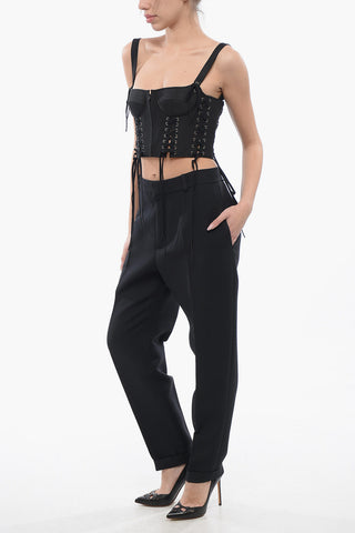 Silk Blend Corset Top with Lace-up Detail
