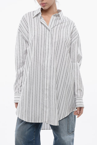 Asymmetric ROUND ZIP Popeline Shirt with Balanced Stripe Motif