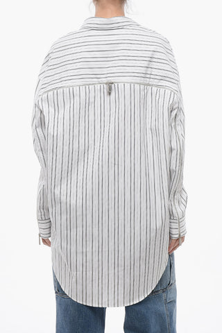 Asymmetric ROUND ZIP Popeline Shirt with Balanced Stripe Motif
