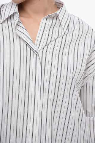 Asymmetric ROUND ZIP Popeline Shirt with Balanced Stripe Motif