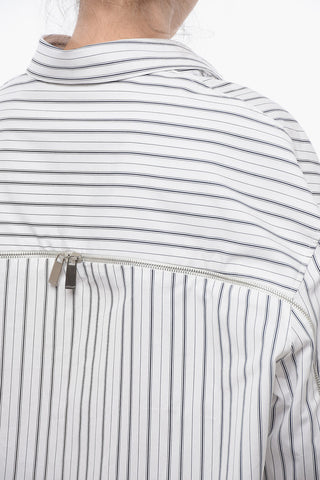 Asymmetric ROUND ZIP Popeline Shirt with Balanced Stripe Motif