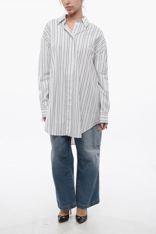 Asymmetric ROUND ZIP Popeline Shirt with Balanced Stripe Motif