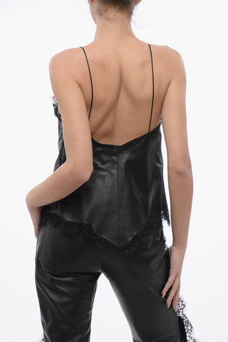 Slip Top in Nappa con Bordi in Pizzo