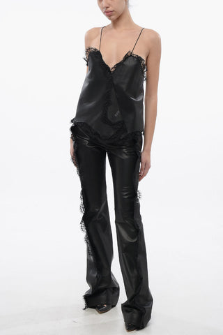 Slip Top in Nappa con Bordi in Pizzo