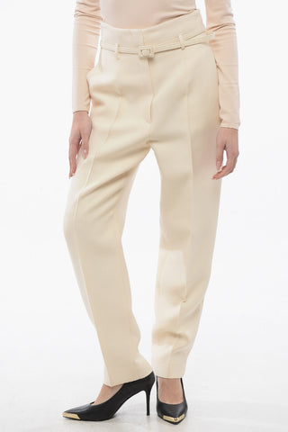 Pantaloni Chino in Misto Lana con Cintura