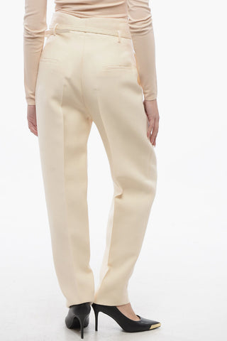 Pantaloni Chino in Misto Lana con Cintura