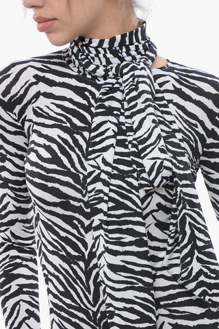 MM6 Tie Neck Bodysuit with Zebra Motif