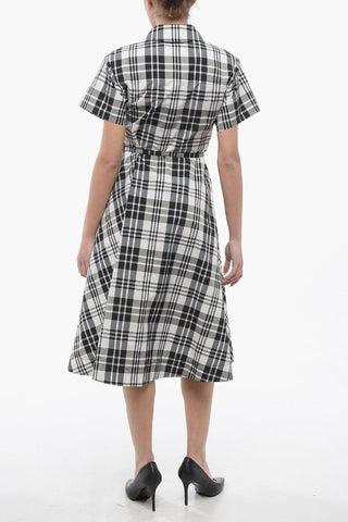 Nylon Midi Shirt Dress with Tartan Motif