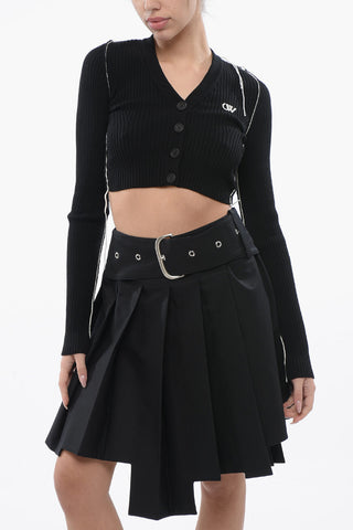 Cropped Cardigan with Contrast Stitching