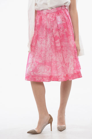 Cotton Chiffon Midi Skirt with Jungle Motif