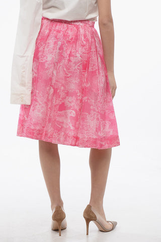 Cotton Chiffon Midi Skirt with Jungle Motif