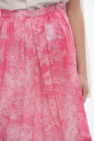 Cotton Chiffon Midi Skirt with Jungle Motif