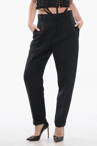 Wool Blend Cigarette Pants with Pleats