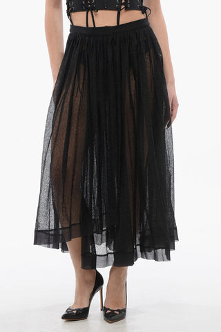 Knitted Tulle Accordion Midi Skirt