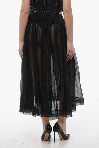 Knitted Tulle Accordion Midi Skirt
