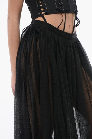 Knitted Tulle Accordion Midi Skirt