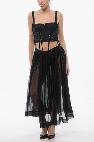 Knitted Tulle Accordion Midi Skirt