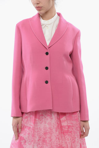 Wool Blend Slim Fit Blazer with Flush Pockets