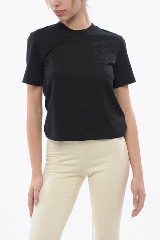 Cropped T-shirt With Embroidered Logo