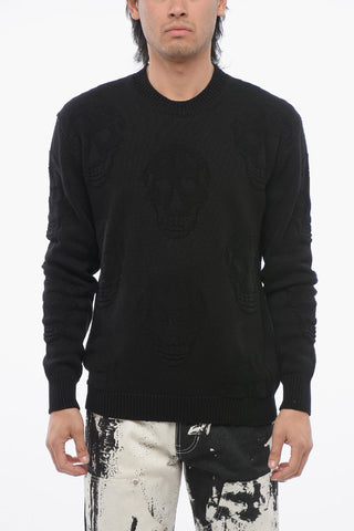 Crew Neck SKULL Jacquard Cotton Sweater