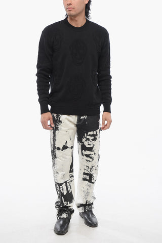 Crew Neck SKULL Jacquard Cotton Sweater