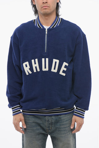 Terry-Cotton Varsity Sweatshirt with Half Zip